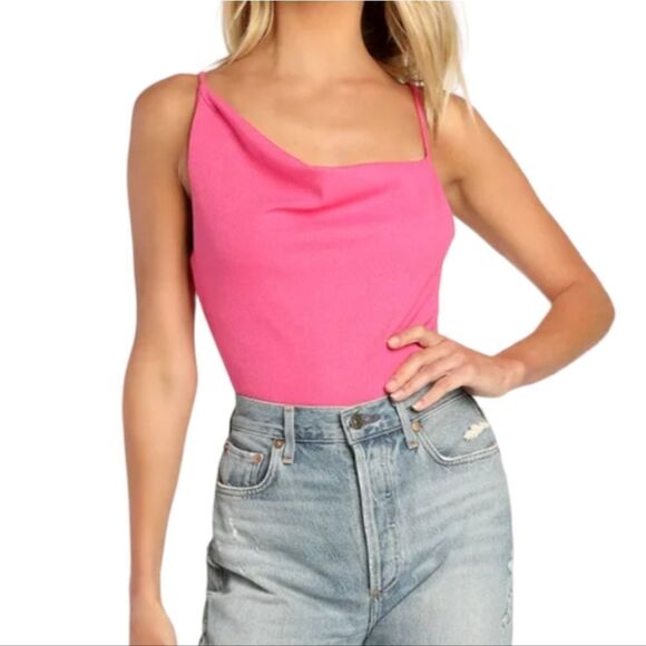 Lulus Tops - LULU'S Pink Ribbed Asymmetrical Cowl Neck Bodysuit XL NWT